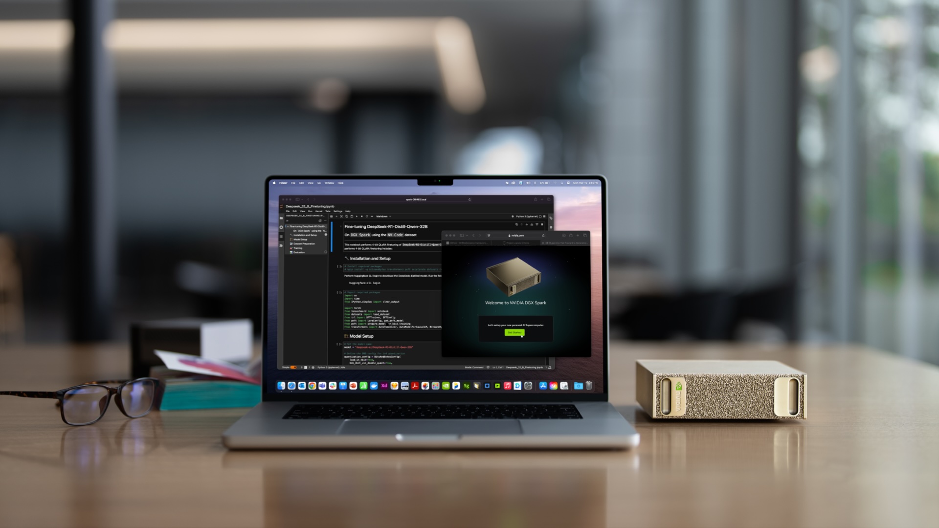 NVIDIA DGX Spark on desk with MacBook